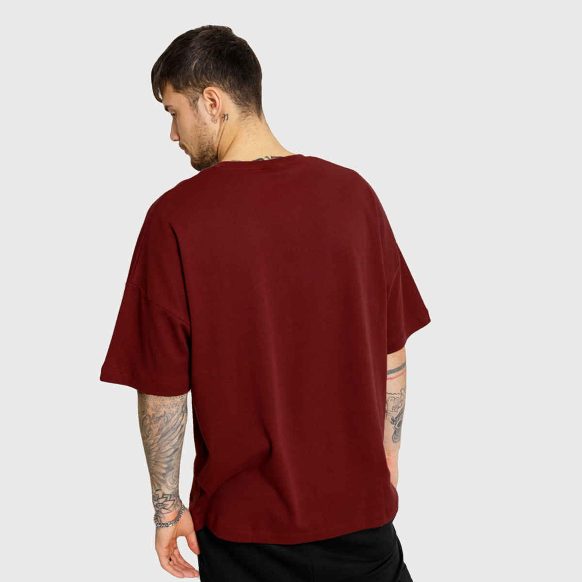 De Tees Men's Oversize T-shirt | M-OST-MAROON-MAKE-SOME-NOISE | Maroon - L