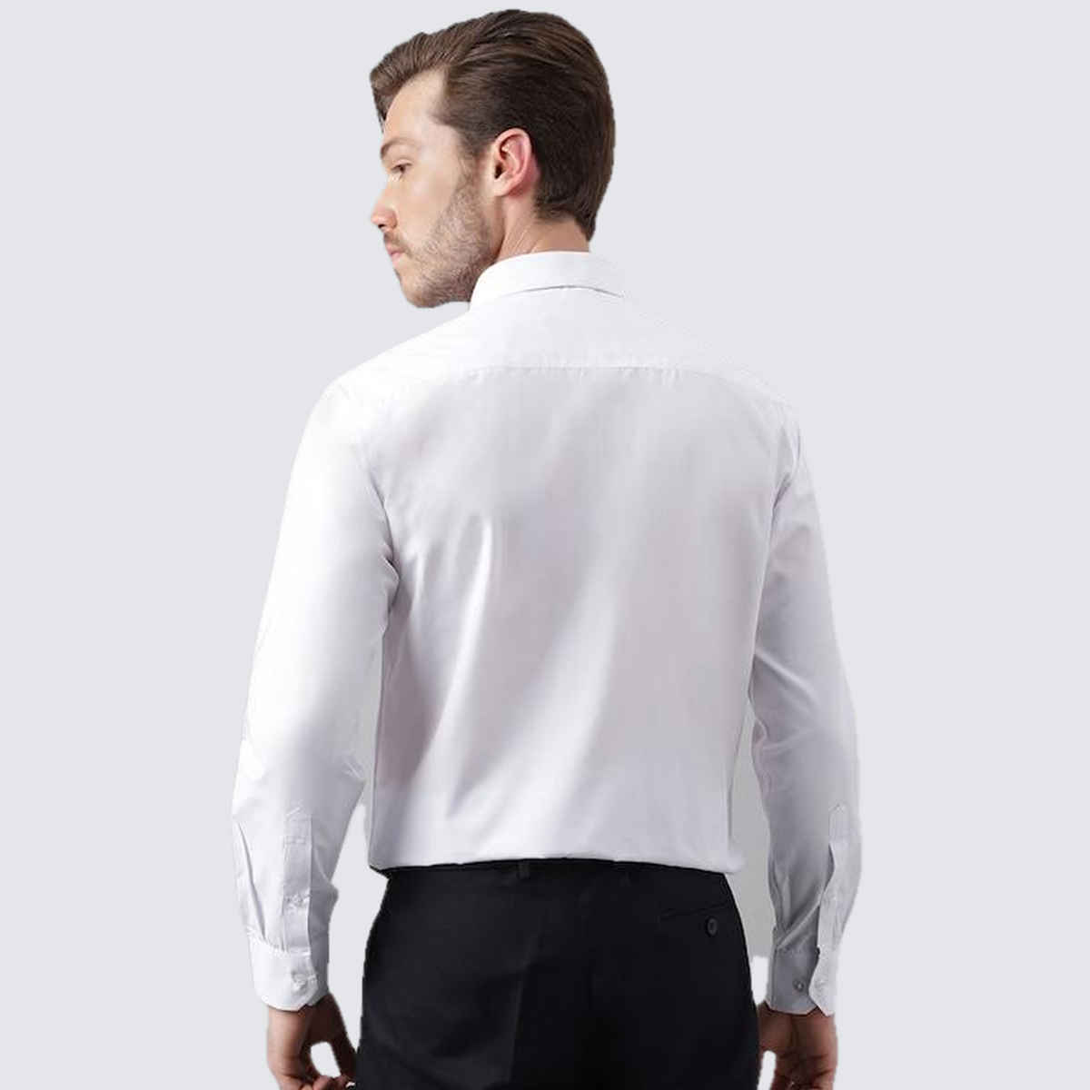 English Navy Men's Polycotton Solid Slim Fit Spread Collar Formal Shirt | White - S