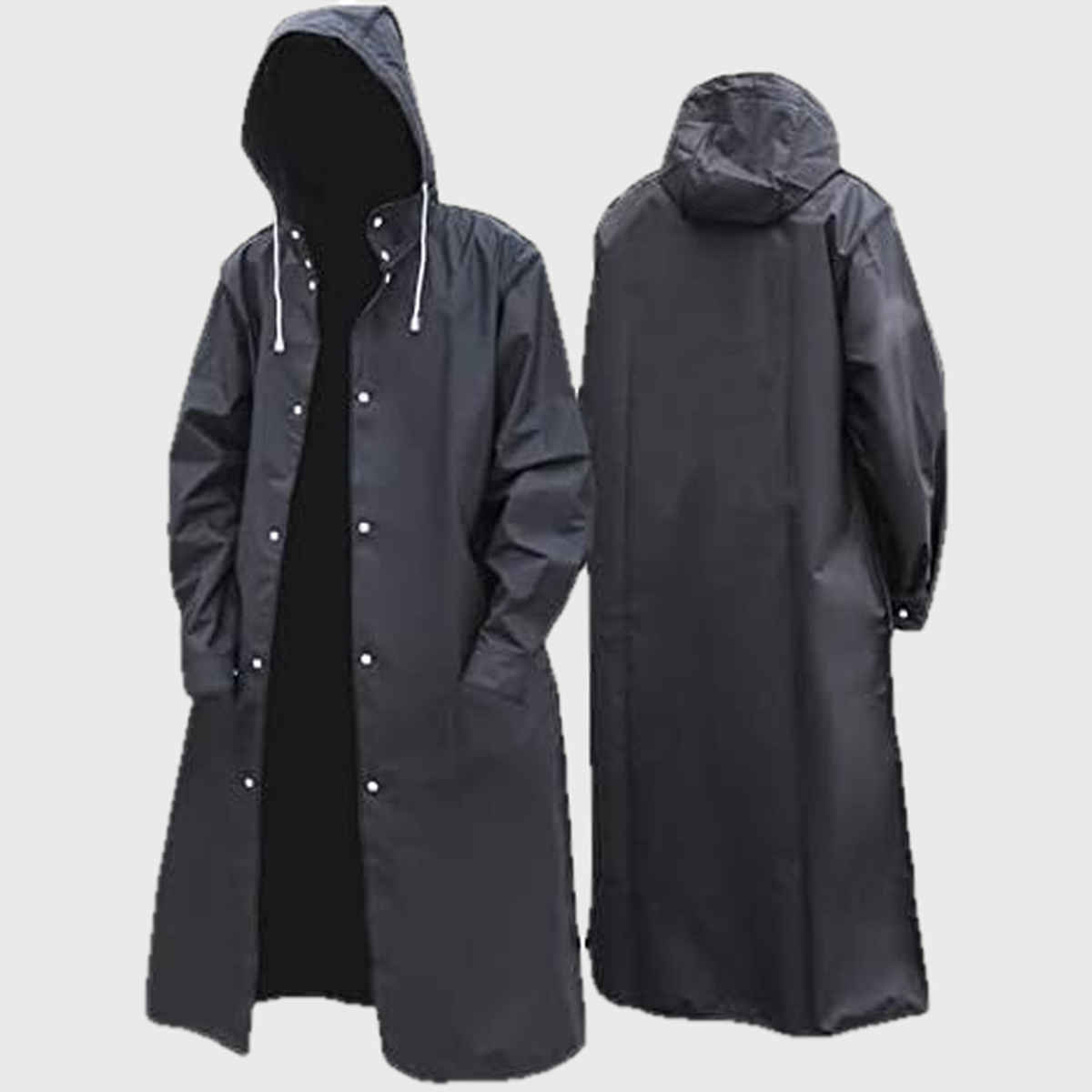 INFISPACE Adult Unisex Polyester RainCoat Poncho with Adjustable Cap and Cover Free Size Black Color