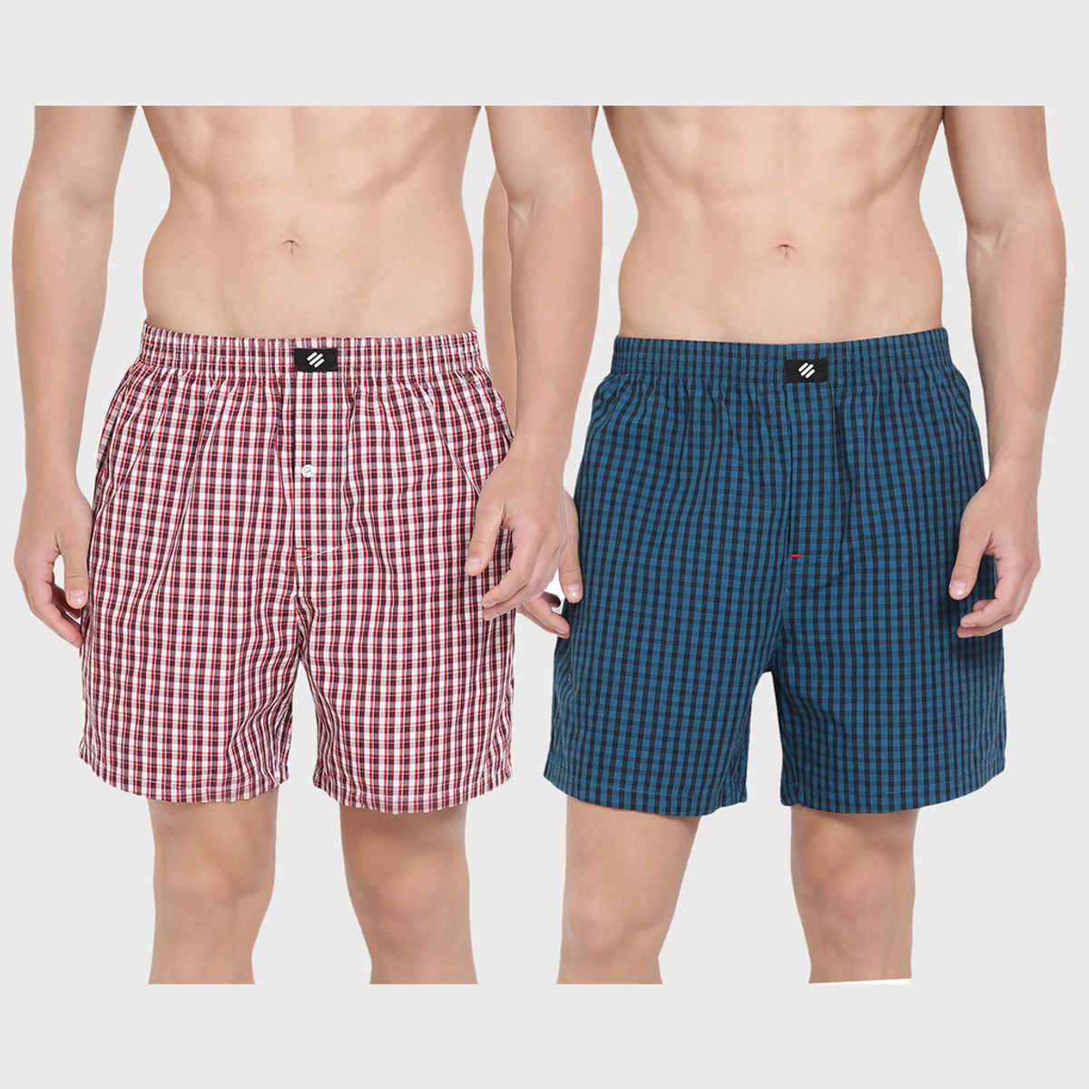 Onn Lightweight & Breathable Cotton Checkered Shorts | Multicolor | Size M | Pack Of 2