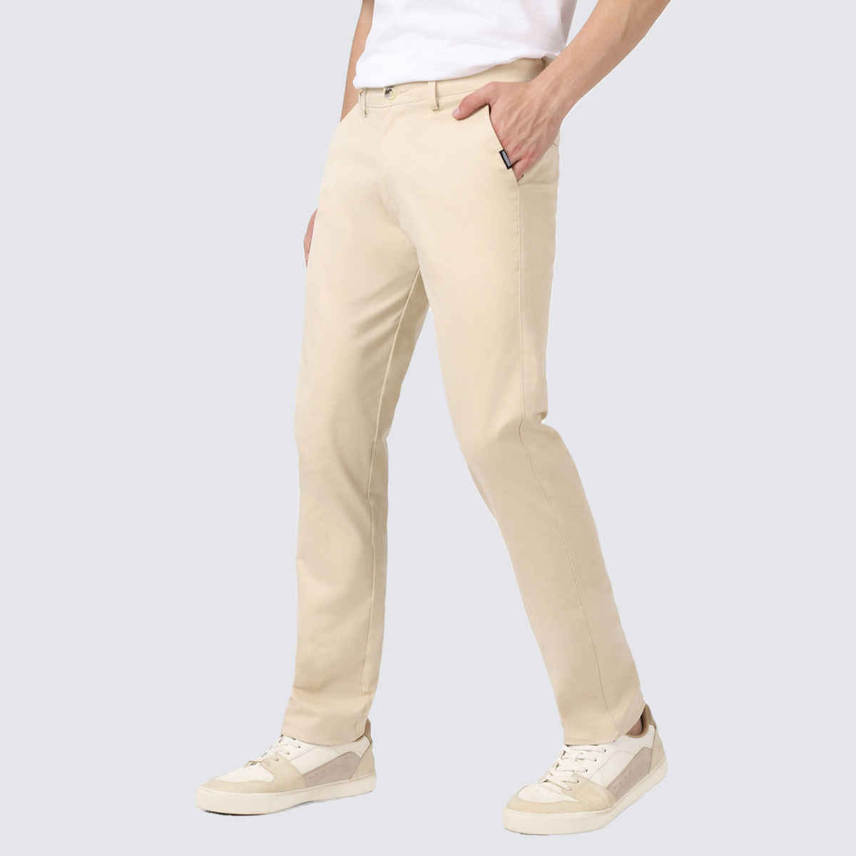 Urbano Fashion Men's Cream Cotton Slim Fit Casual Chinos Trousers Stretch-28