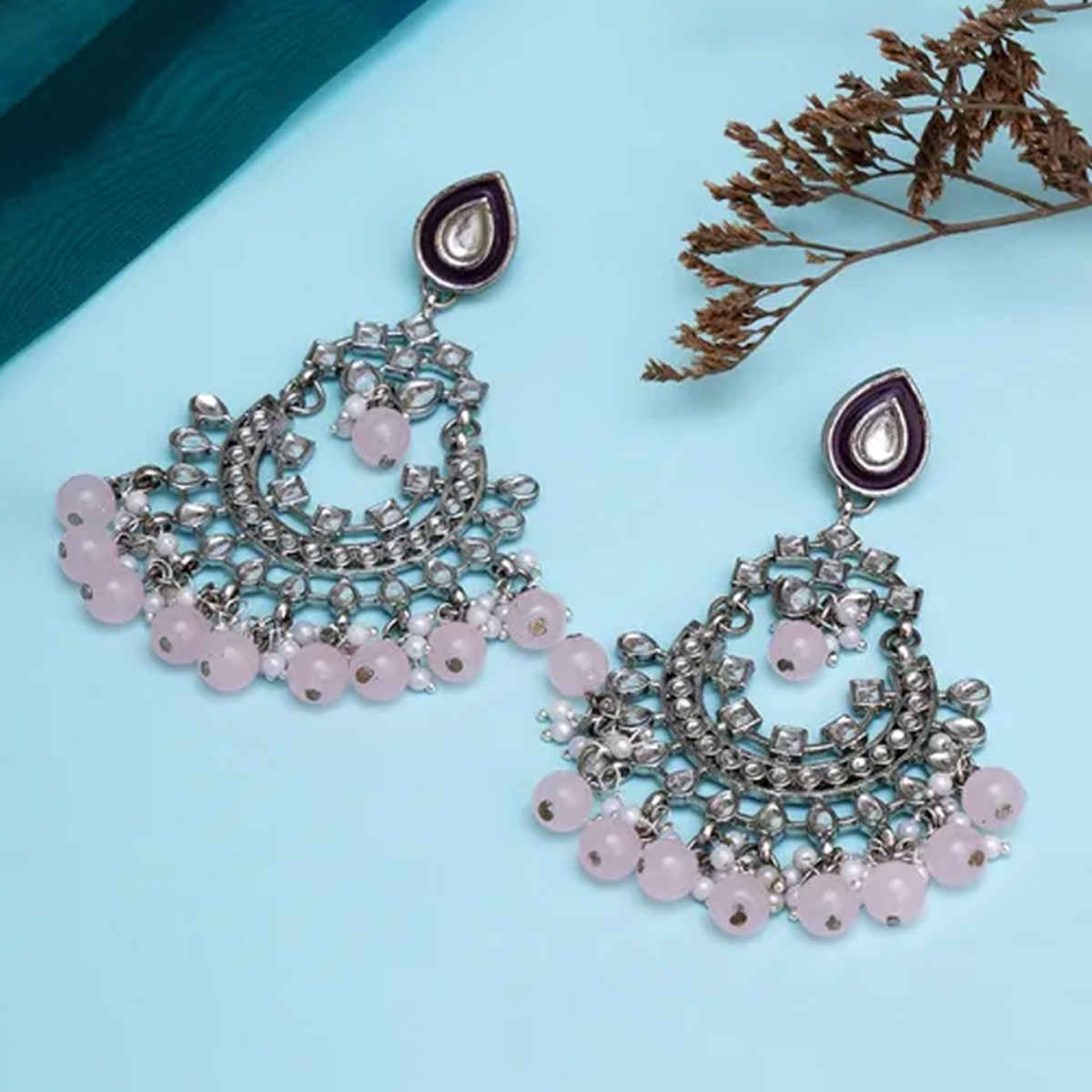 Karatcart Women's Oxidised Earrings Pink and Purple One Size | 33015824