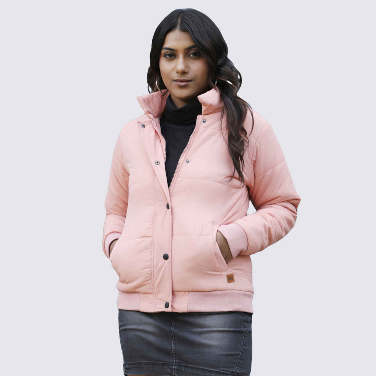 Campus Sutra Women's Puffer Jacket With Angled Open Pockets | Pink - M