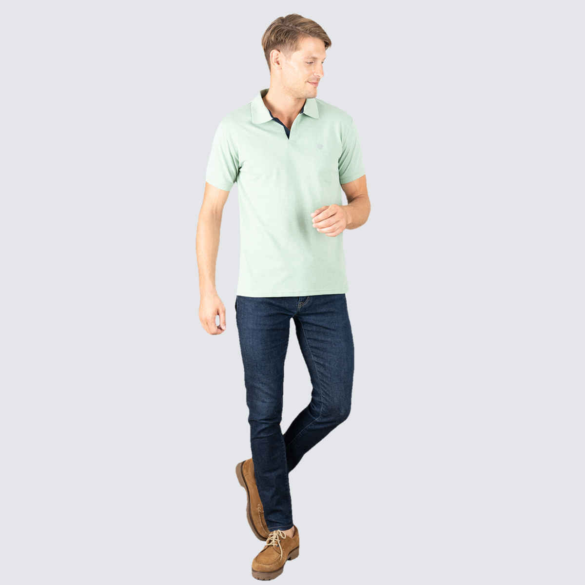 Lux Cozi Men's Solid Cotton Polo T-shirt | Mint Green - S