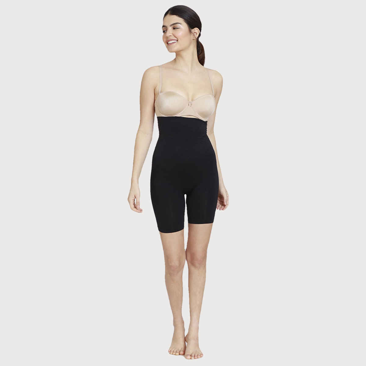 Zivame Women's All day Highwaist Thigh Shaper | Black - S