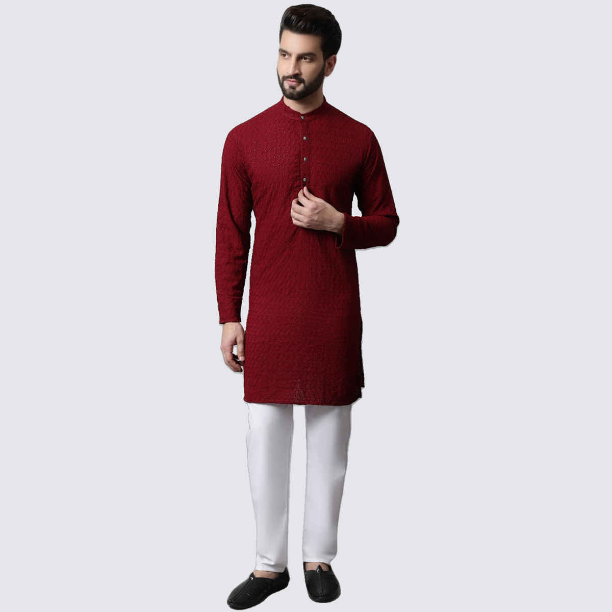 Jompers Men's Kurta | Ko 561 | Maroon - M