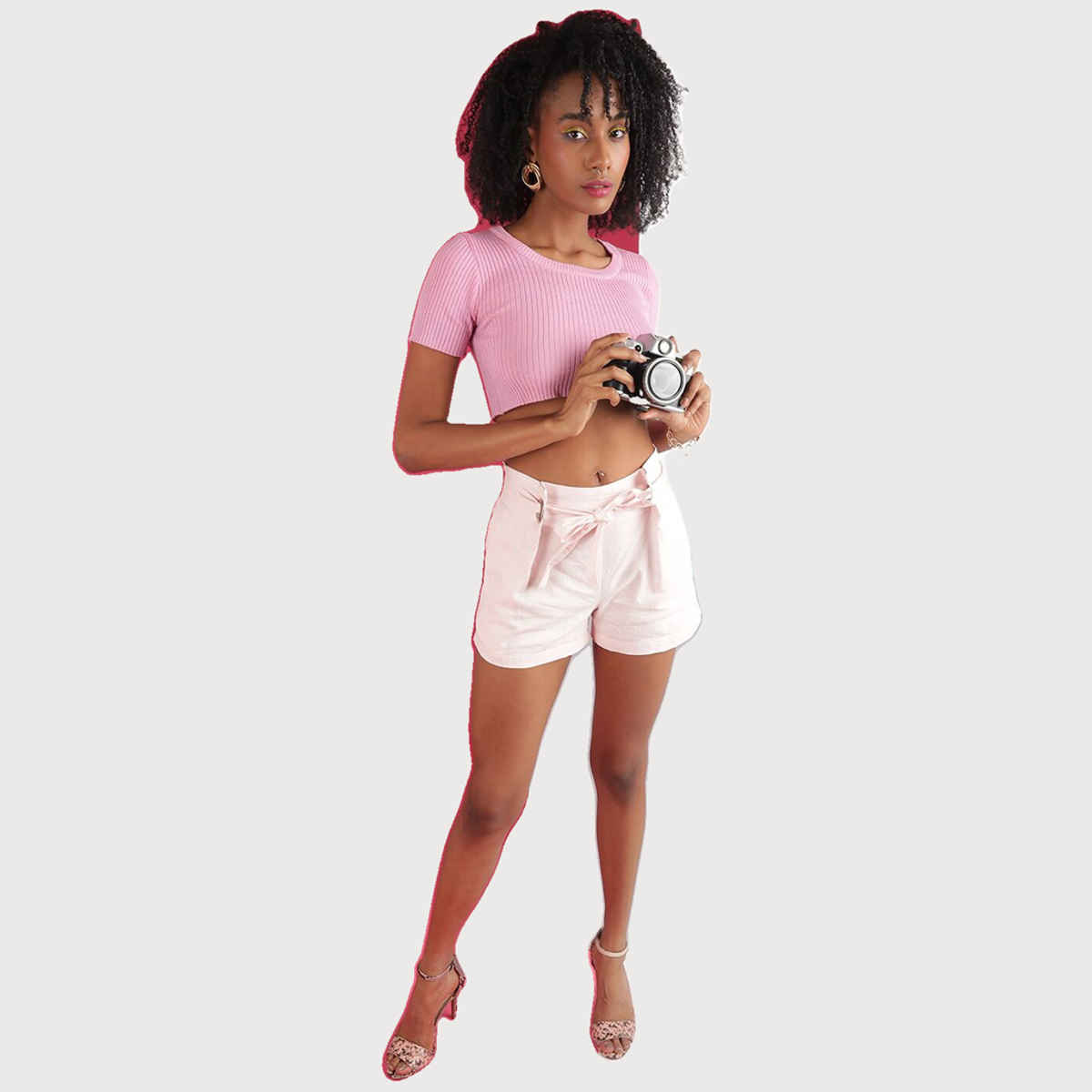 Freehand Women's Linen Pleated Shorts | Pink - 28