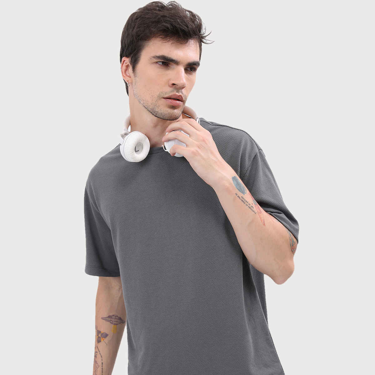 HIGHLANDER Men's Popcorn Structured Oversized T-shirt | Grey - M