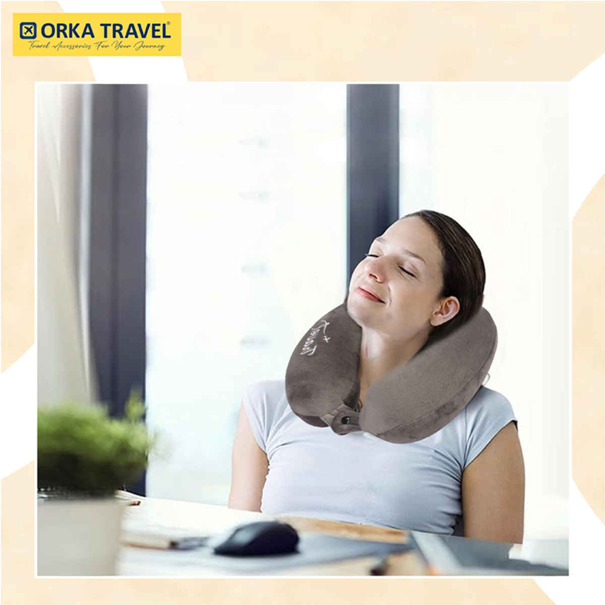ORKA Unisex Solid Embroidery Supersoft Neck Pillow | Grey - M
