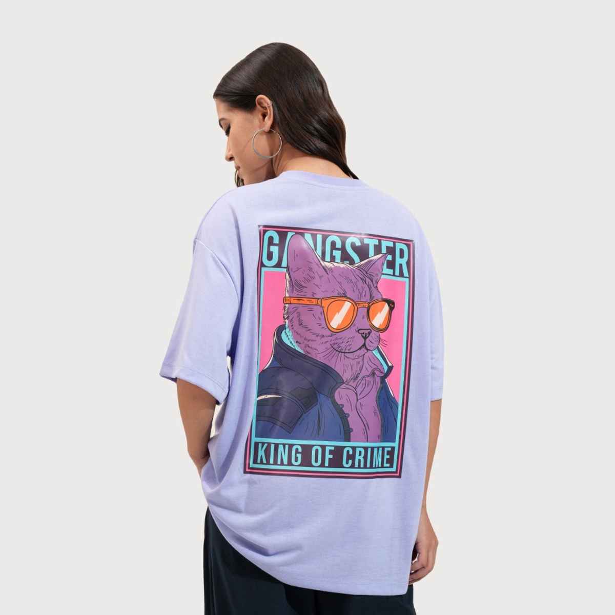 Tokyo Talkies Women's Drop Shoulder Graphic Oversized T-shirt | Lavender - M