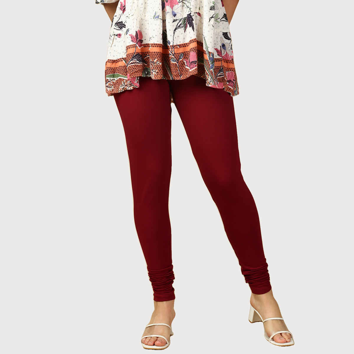 PYNK By Lux Cozi Women Ultra Soft 360 Stretch Premium Cotton Churidar Leggings | Maroon | Free Size