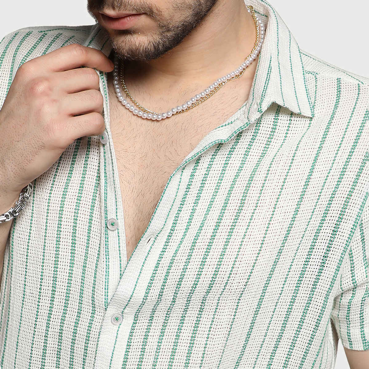 Campus Sutra Men's Unbalanced Striped Woven Shirt | White - M