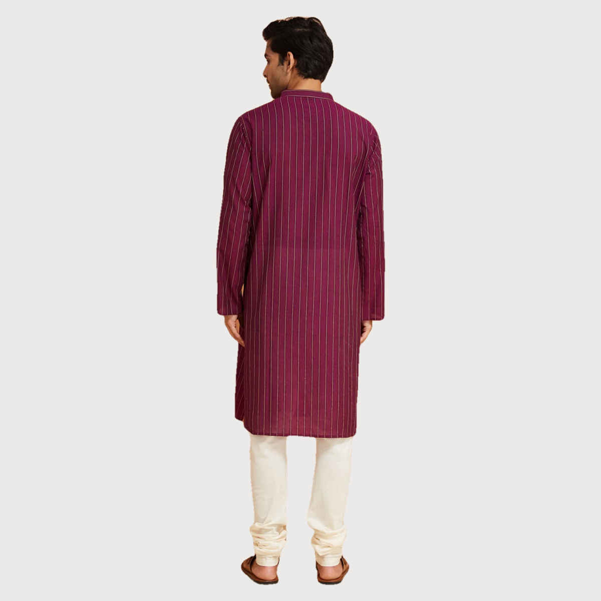 Fabindia Men's Long Kurta Cotton Dobby | Purple - XL