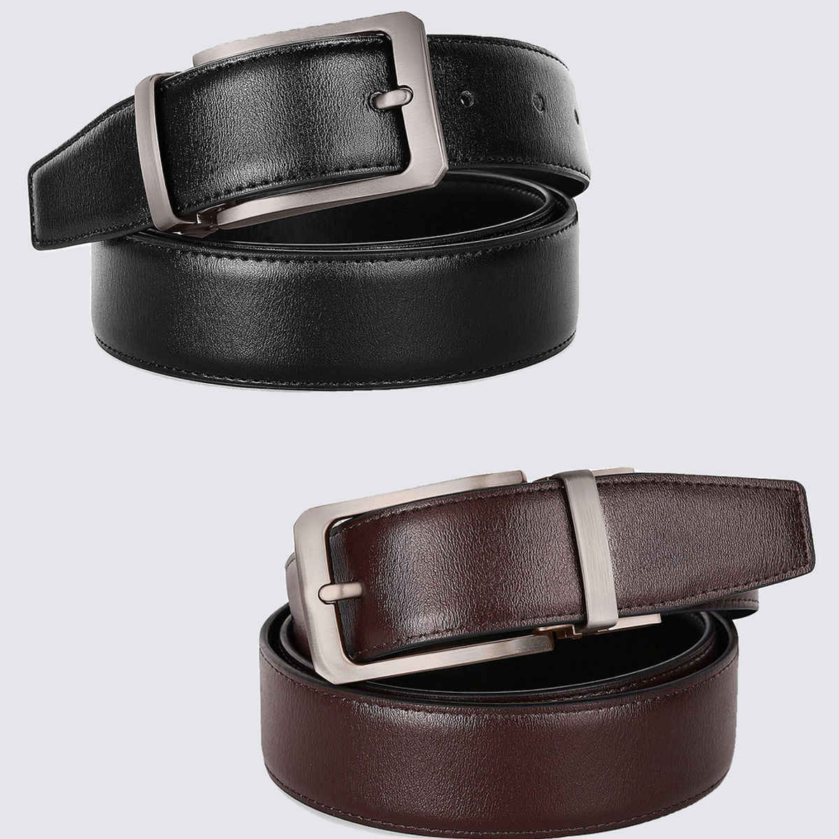 Zoro Men's Solid Faux Leather Reversible Belt | Black and Brown - 40 Inches