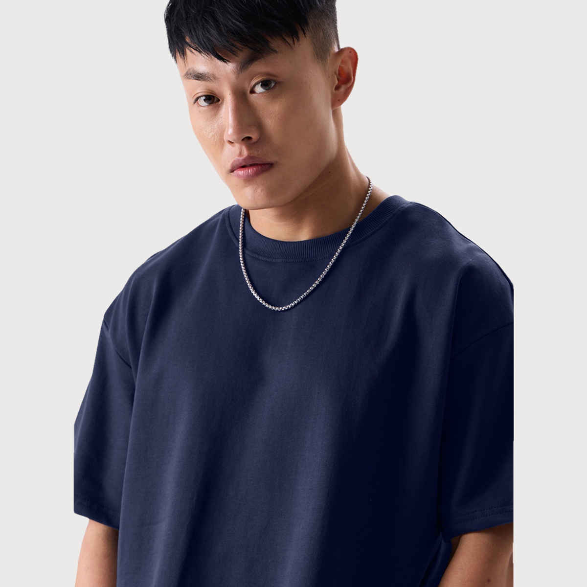 The Souled Store Men's Solids Oversized T-shirt | Navy Blue - S