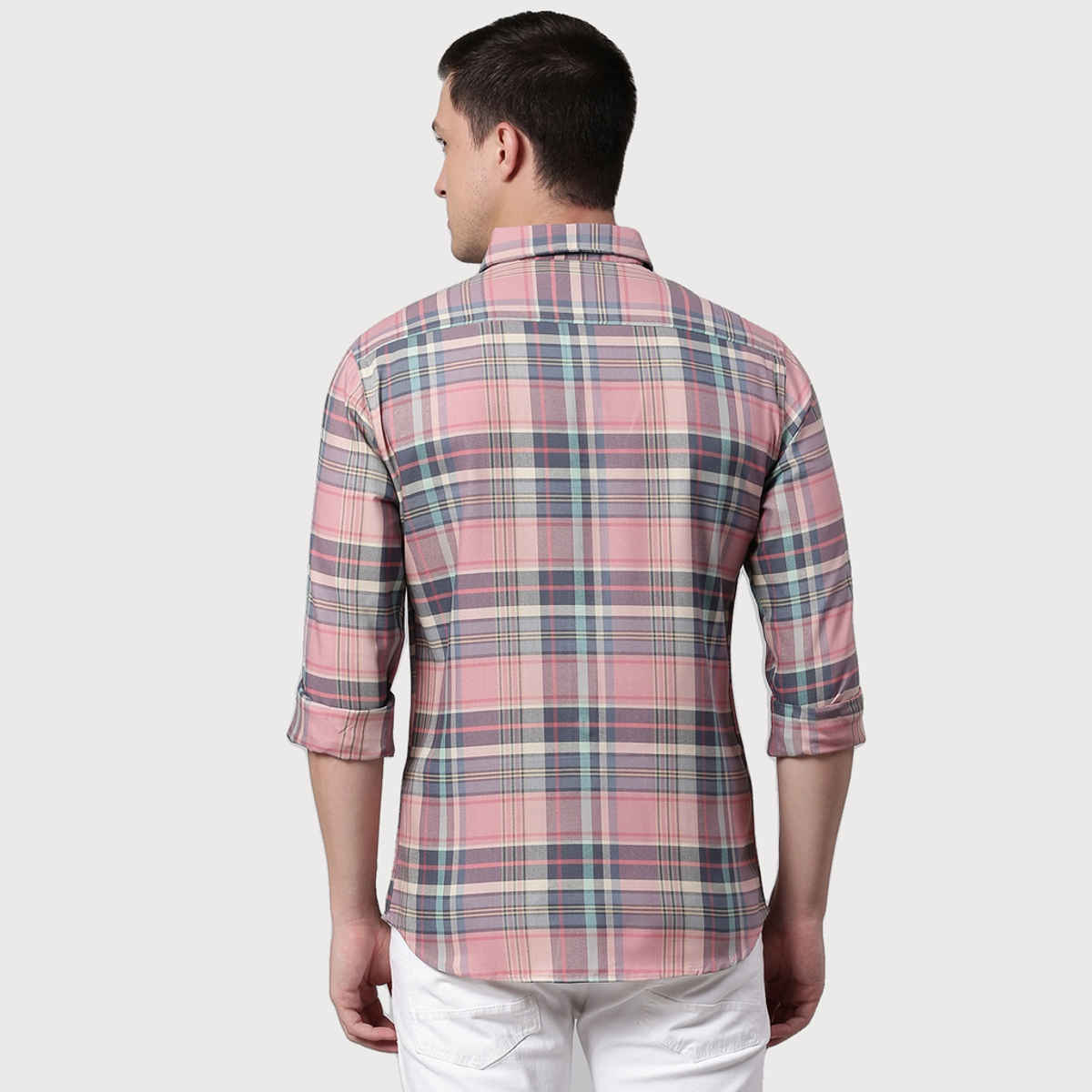 Dennis Lingo Men's Slim Fit Polycotton Casual Shirt | Pink Green | L