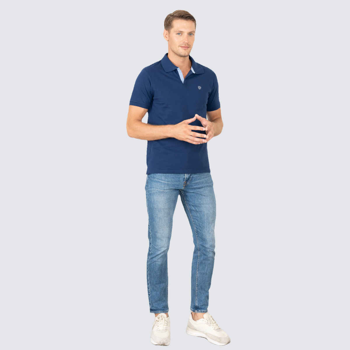 Lux Cozi Men's Solid Cotton Polo T-shirt | Ink Blue - XL