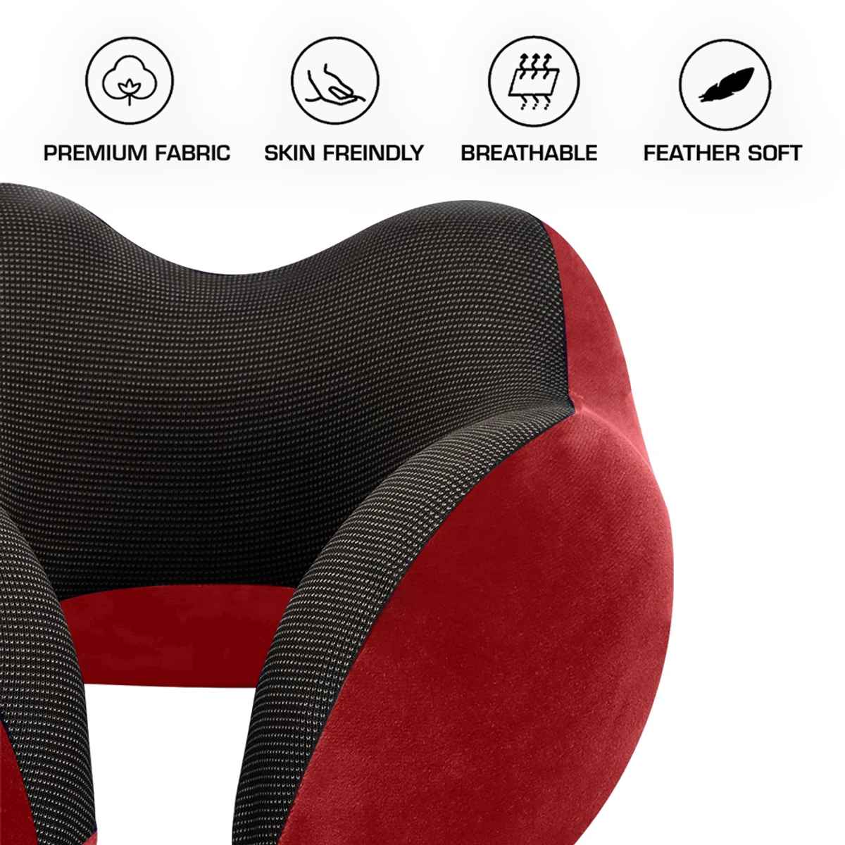 Billebon Unisex Memory Foam Neck Pillow with Eye Mask | Red - One Size