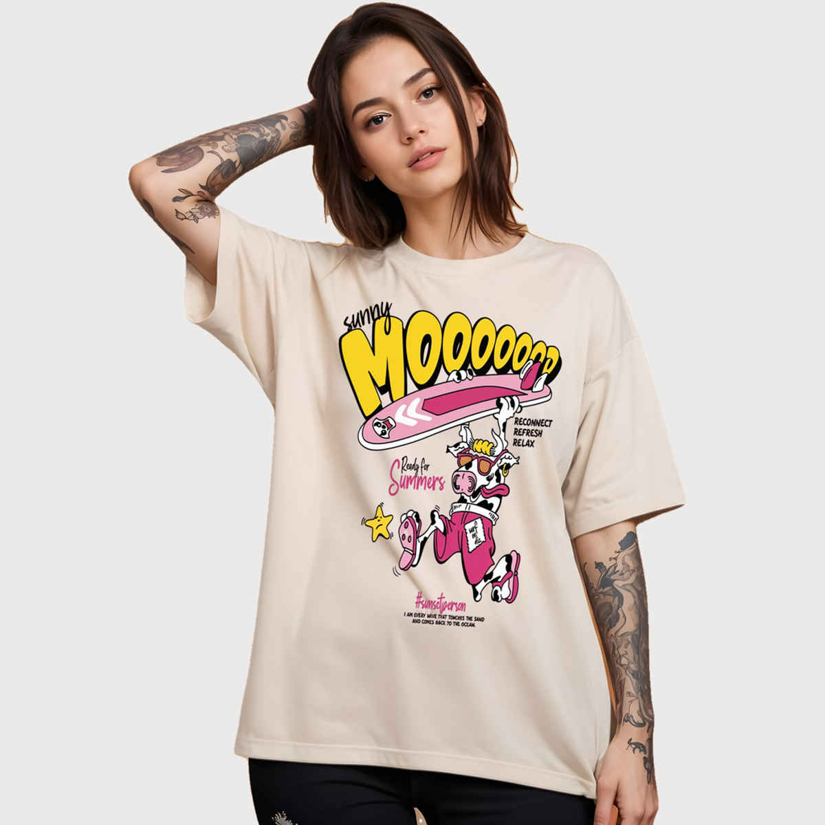 Smartees Womens Oversize Printed T-shirt | WW - 2060 | Skin | L