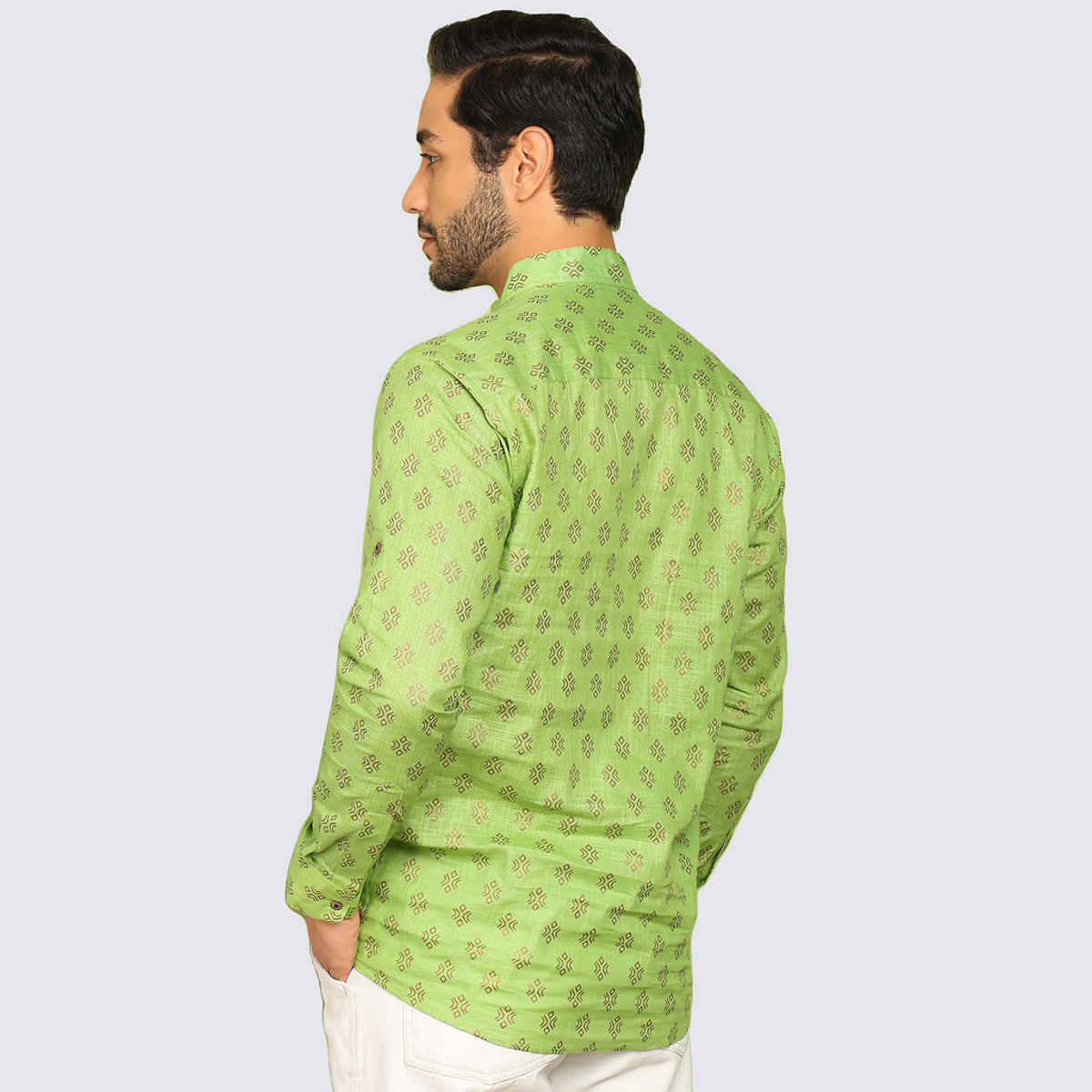 Allan Peter Men's Printed Short Kurta | Green - XL
