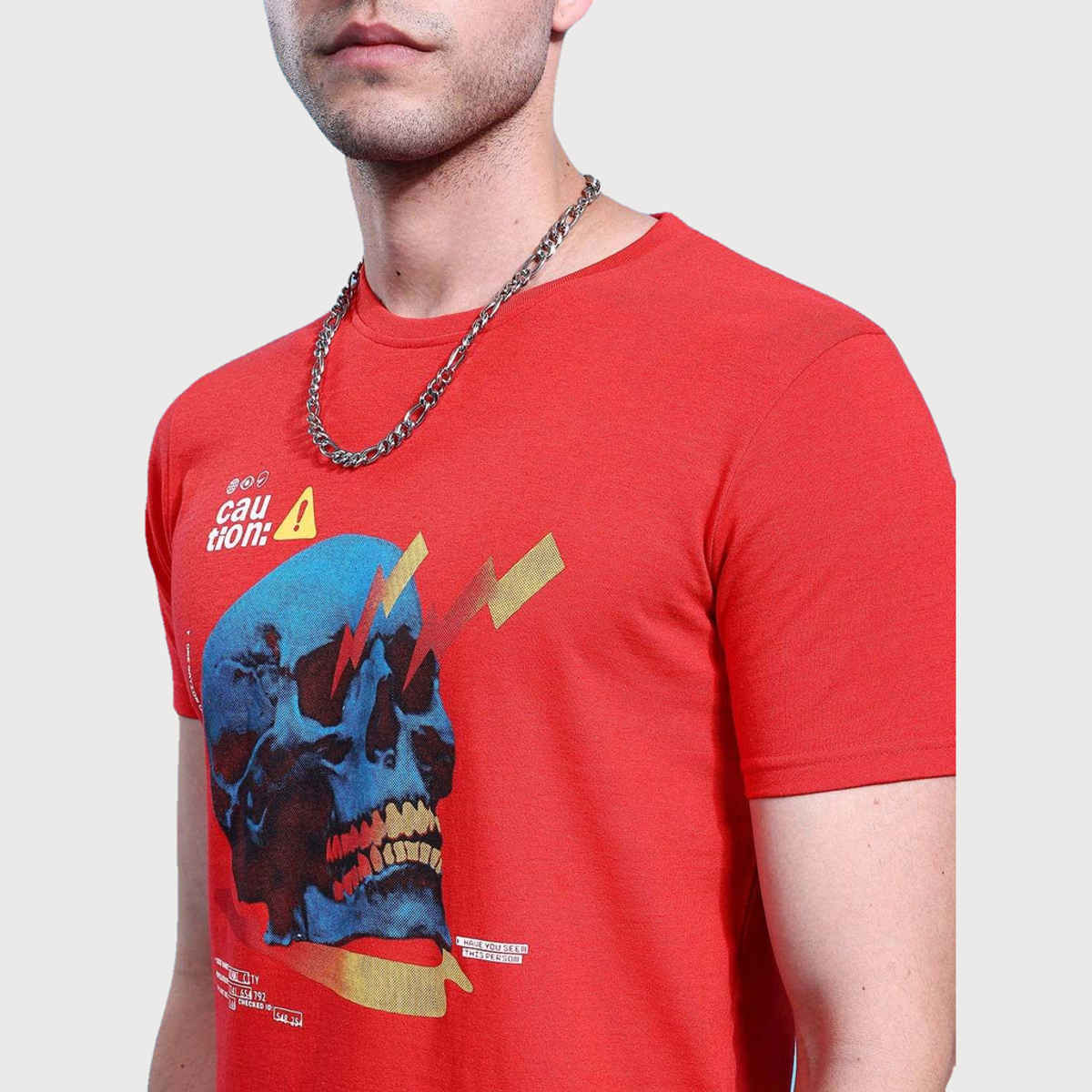 The Indian Garage Co Men | Regular Fit Placement Print Casual T-Shirt | Red | XL