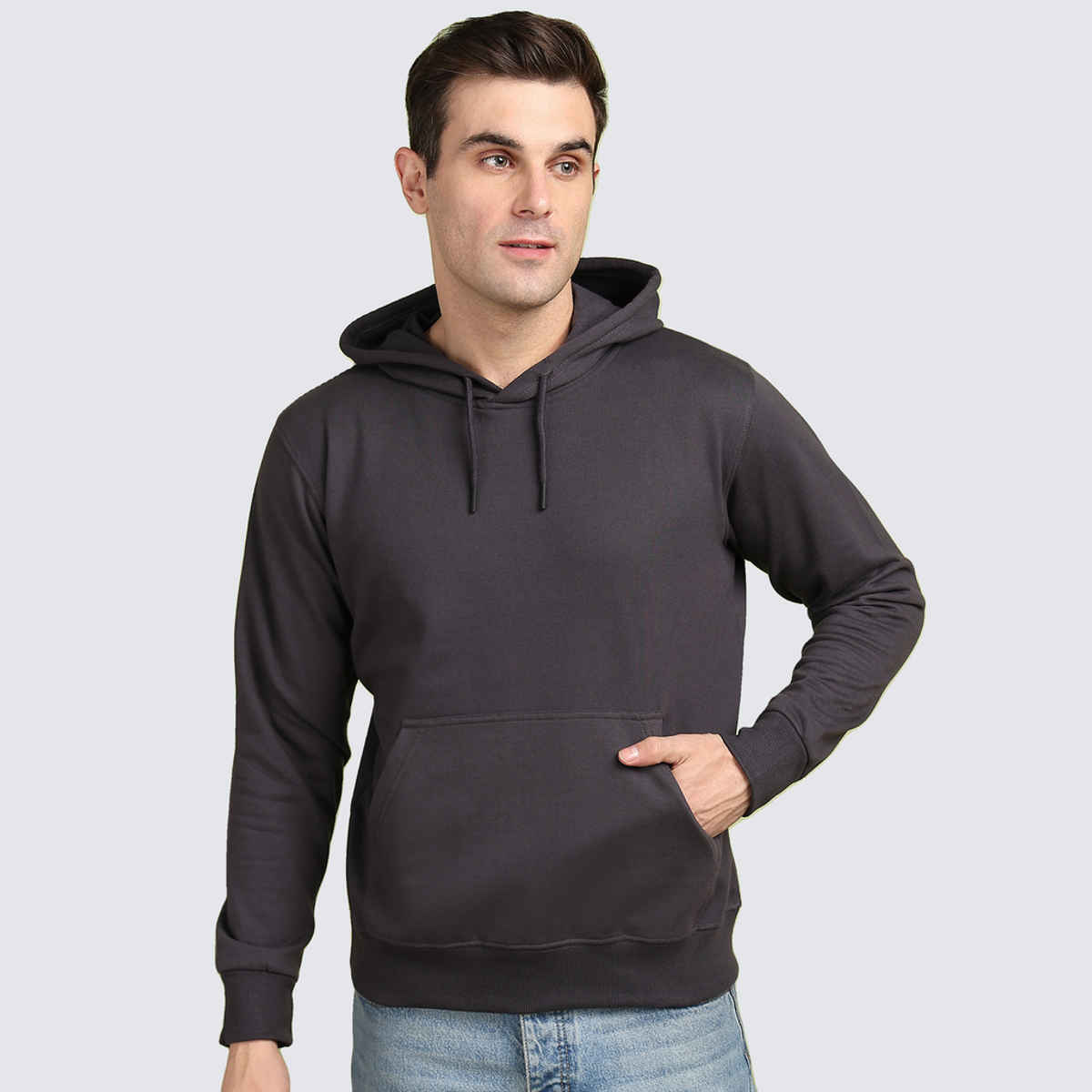 Alan Jones Clothing Men's Solid Hooded Sweatshirt | Regular Fit | Charcoal - M