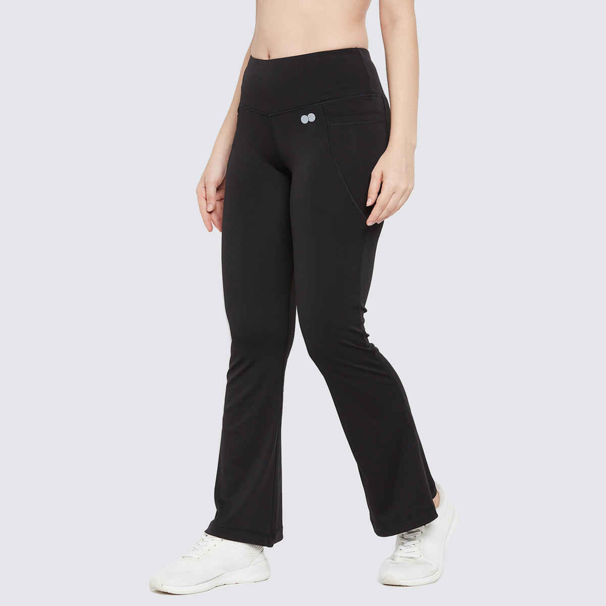 Clovia Women's Flared Yoga Pants - Black | High Waist | With Side Pockets | S