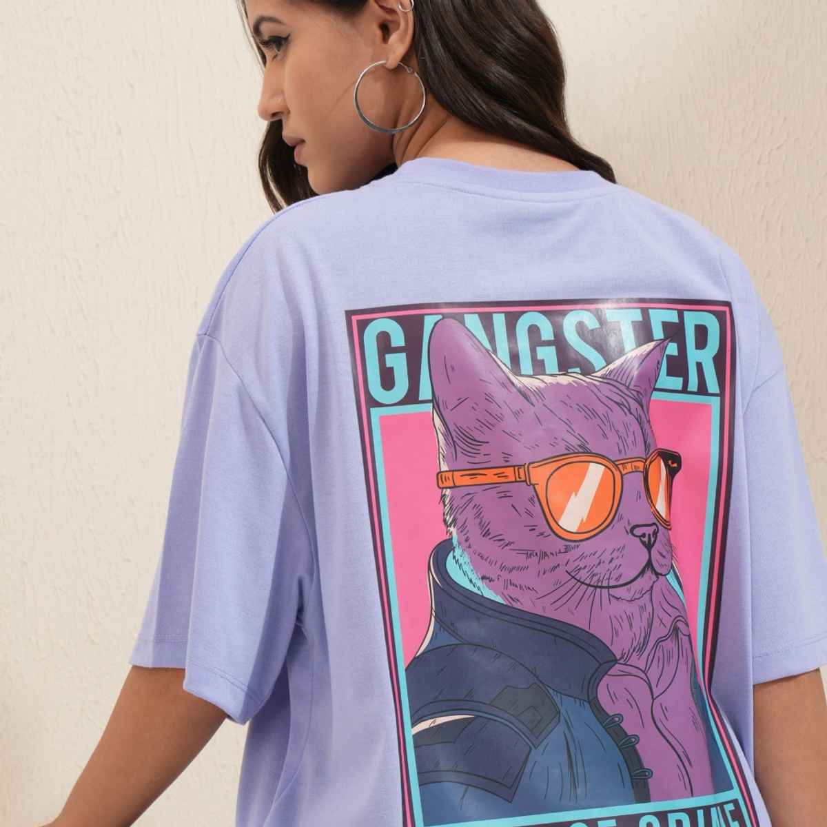 Tokyo Talkies Women's Drop Shoulder Graphic Oversized T-shirt | Lavender - M