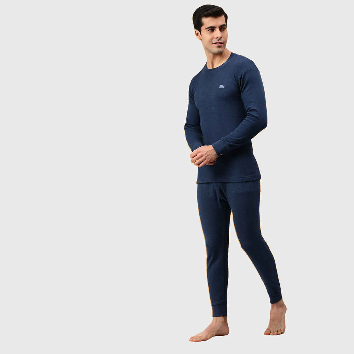 Lux Cottswool Men's Full Sleves Round Neck Thermal Top And Bottom Set - Blue | 100 cm