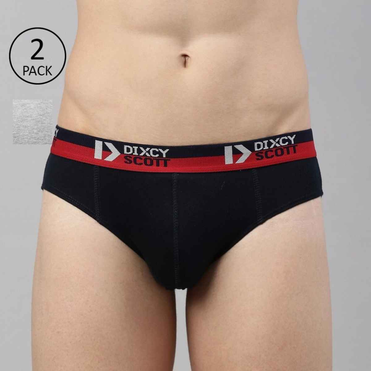 Dixcy Scott Men's Solid 100% Combed Cotton |Outer Elastic Superior Waistband Brief | Navy & Grey -L