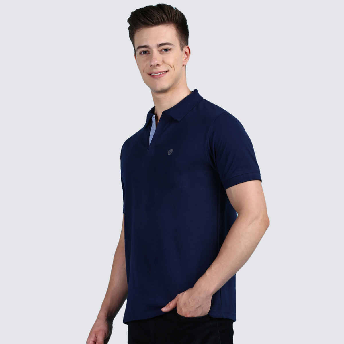 Lux Cozi Men's Solid Cotton Polo T-shirt | Ink Blue - L