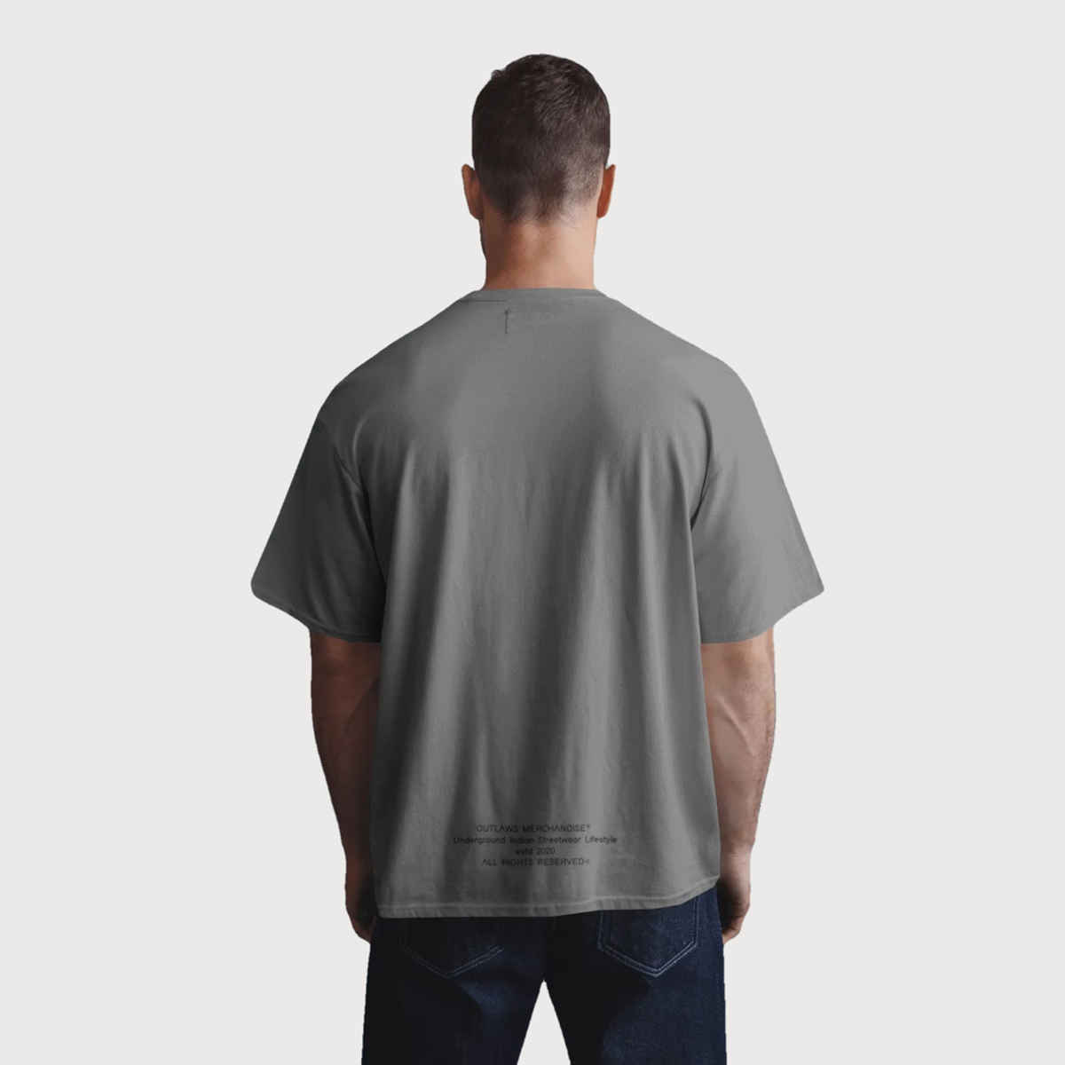 OUTLAWS Men's 100% Cotton Bio-Wash French Terry Oversized T-Shirt | Grey - XL