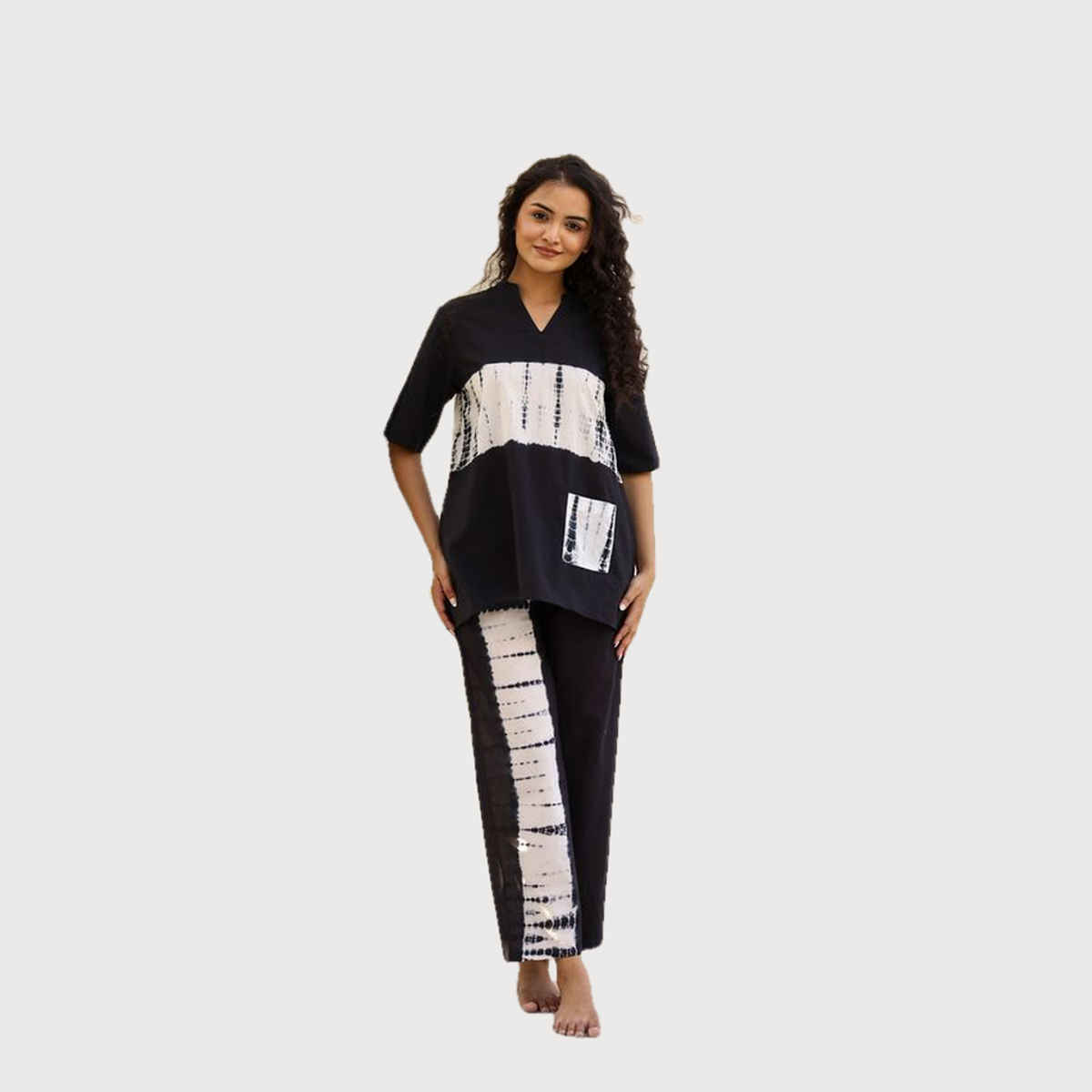 Sanskrutihomes Black Tie And Dyed Pure Cotton Night Suit - S