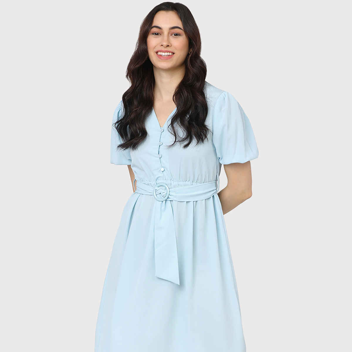 Tokyo Talkies Women's A-Line Knee Length Dress | Blue - L