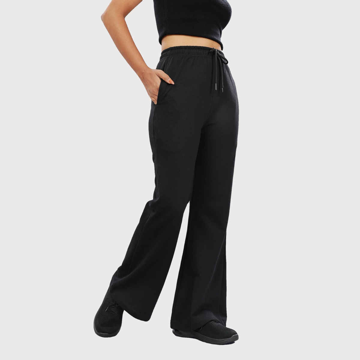Springman Women's Solid Cotton Rich Baggy Track Pant | Black - L