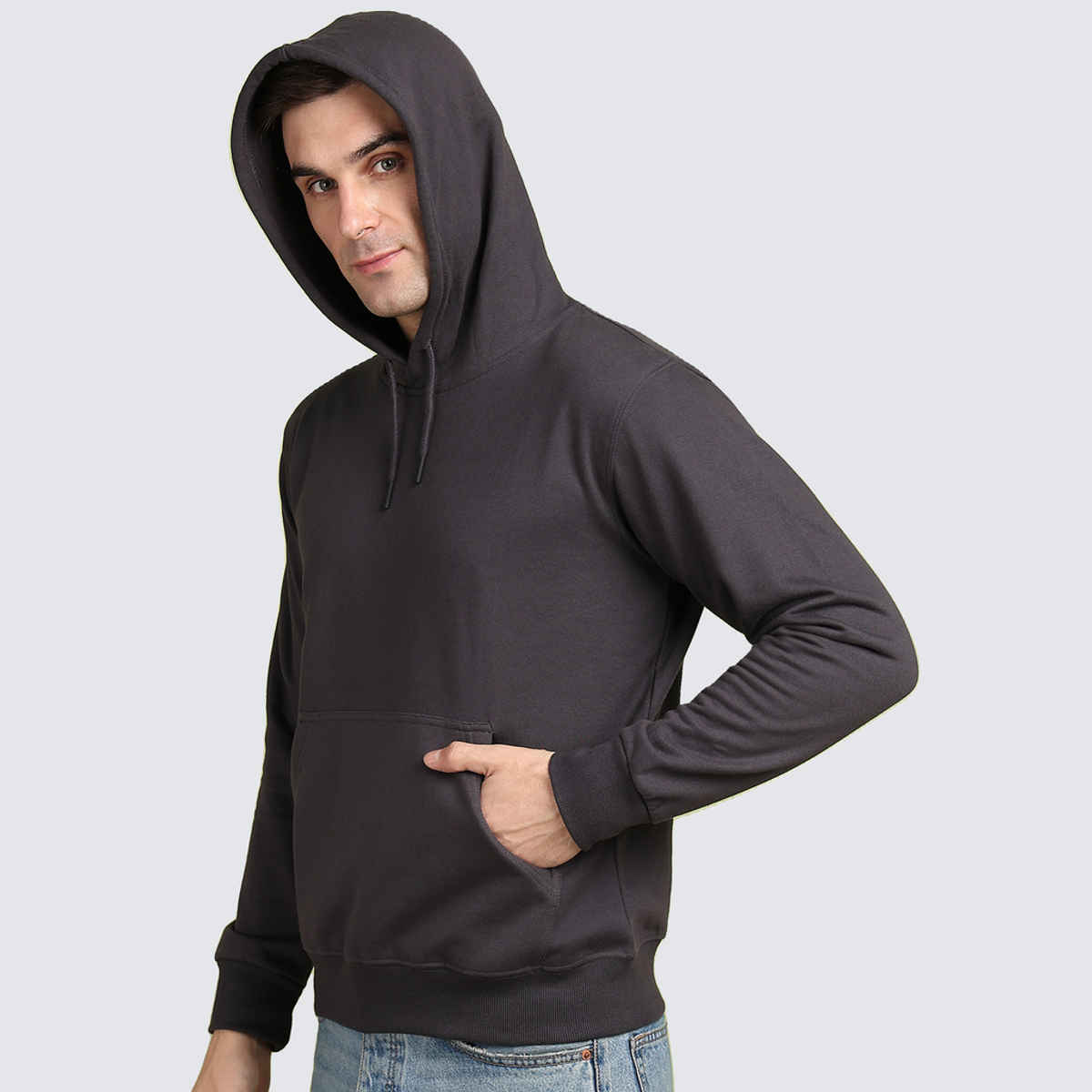 Alan Jones Clothing Men's Solid Hooded Sweatshirt | Regular Fit | Charcoal - M