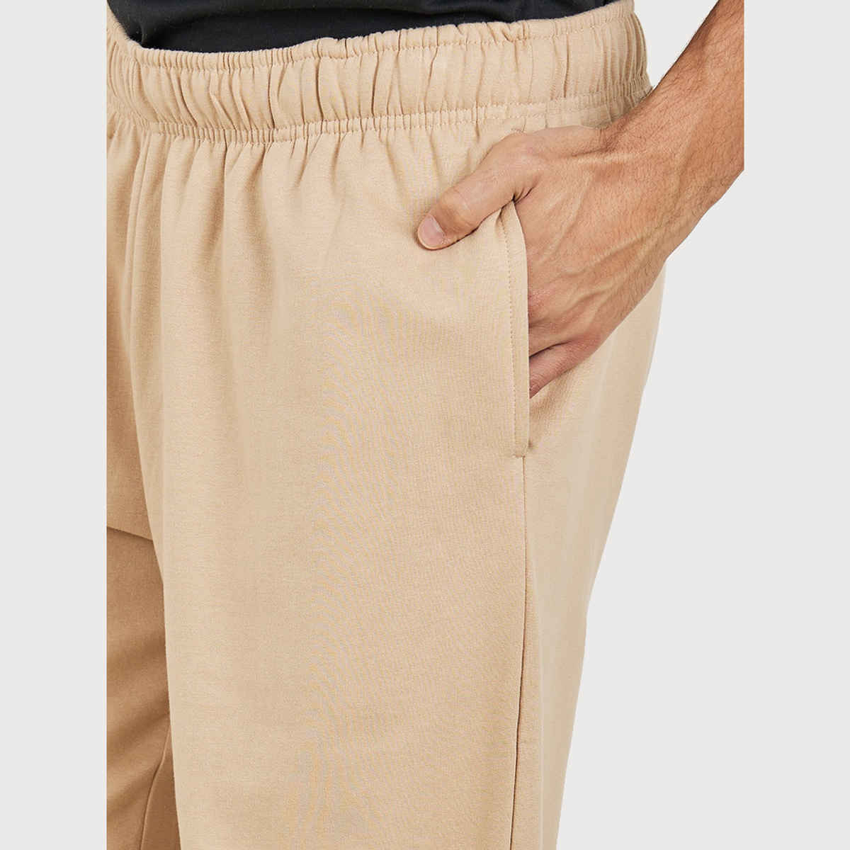 Styli Men's Relaxed Fit Jogger with Zip Pockets and Badge Detail | Beige - L