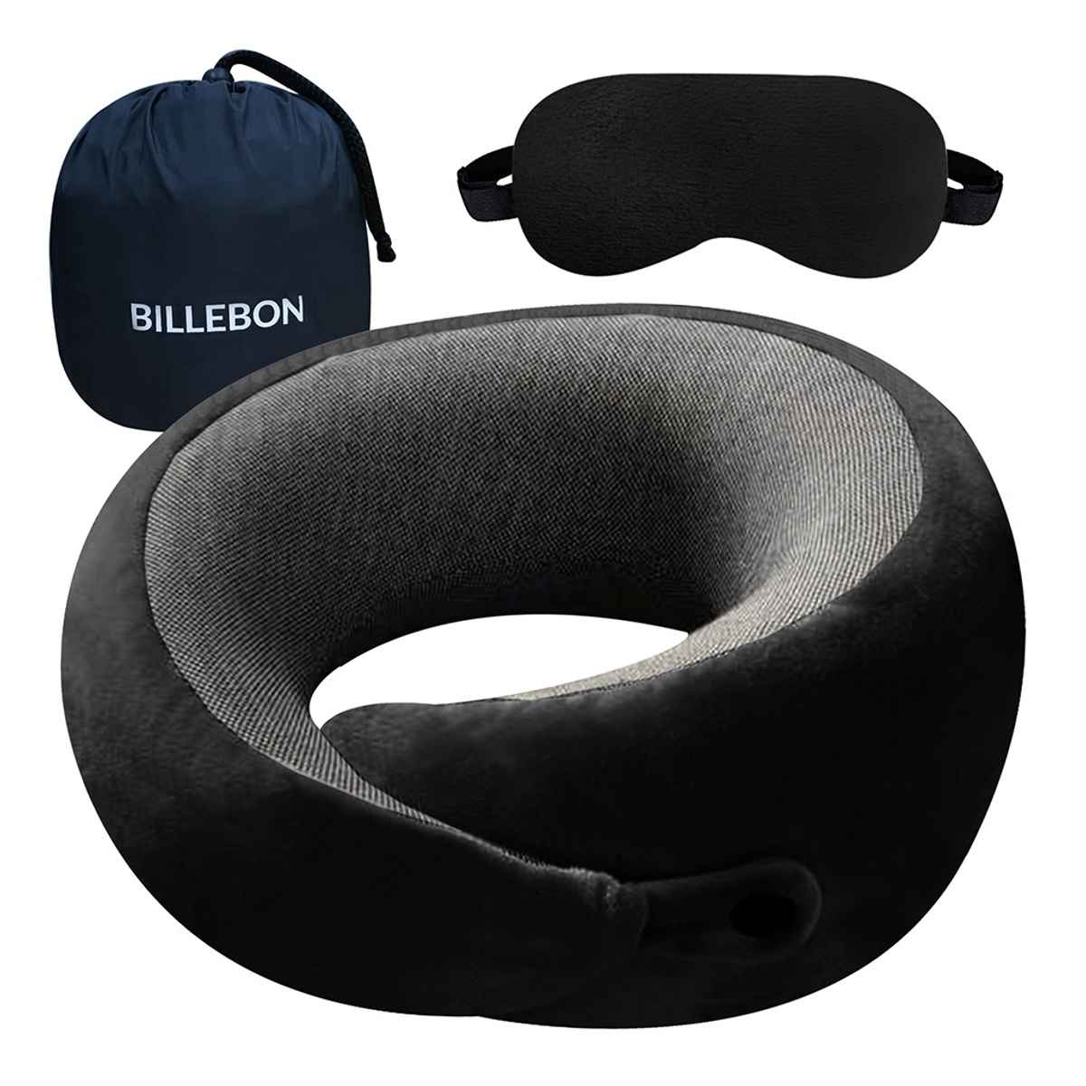 Billebon Unisex Memory Foam Neck Pillow | Black - One Size