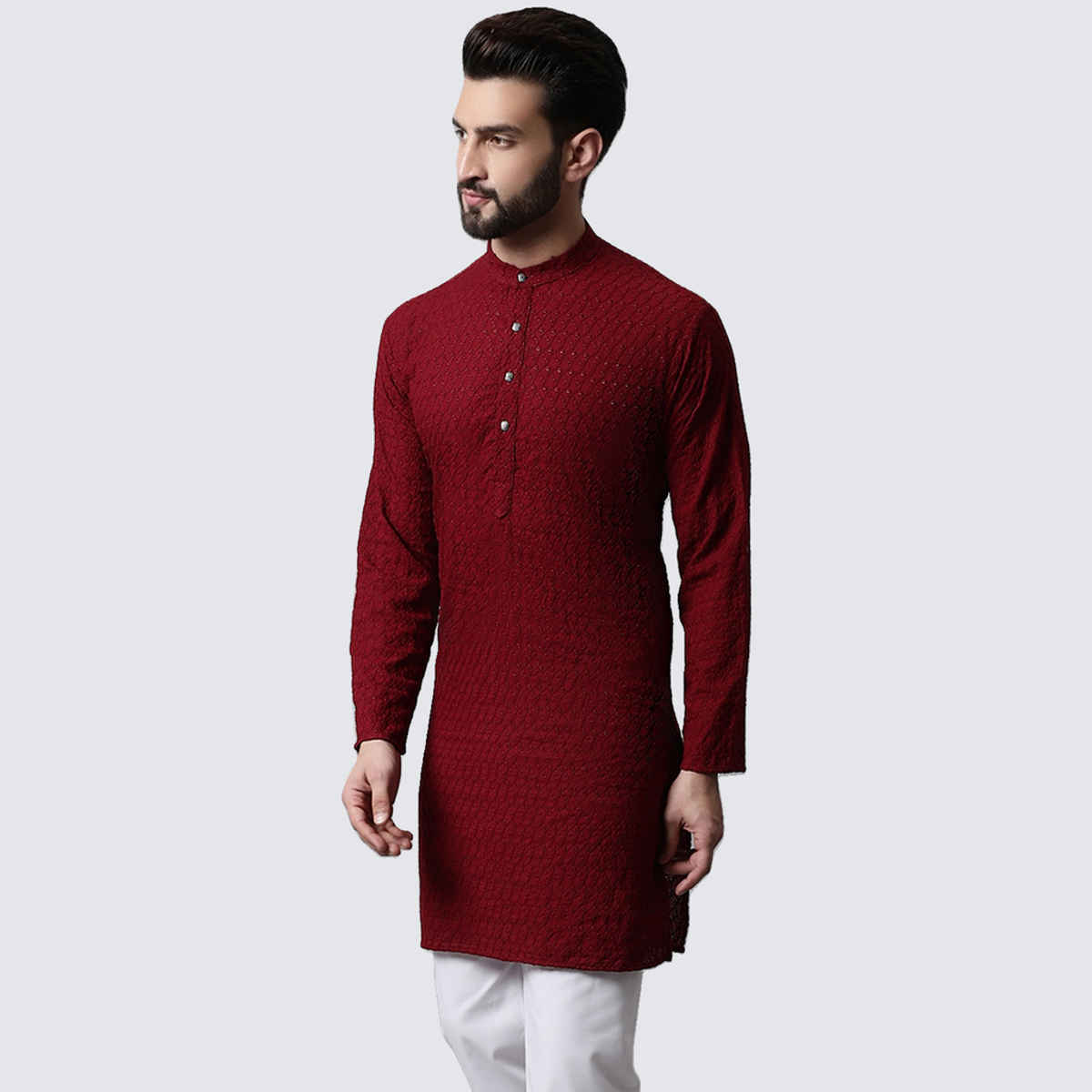 Jompers Men's Kurta | Ko 561 | Maroon - L