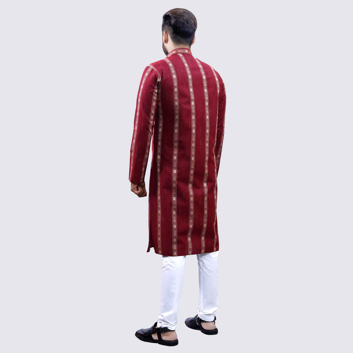 Tibra Collection Men Straight Kurta - Maroon | Striped | Cotton Blend | L