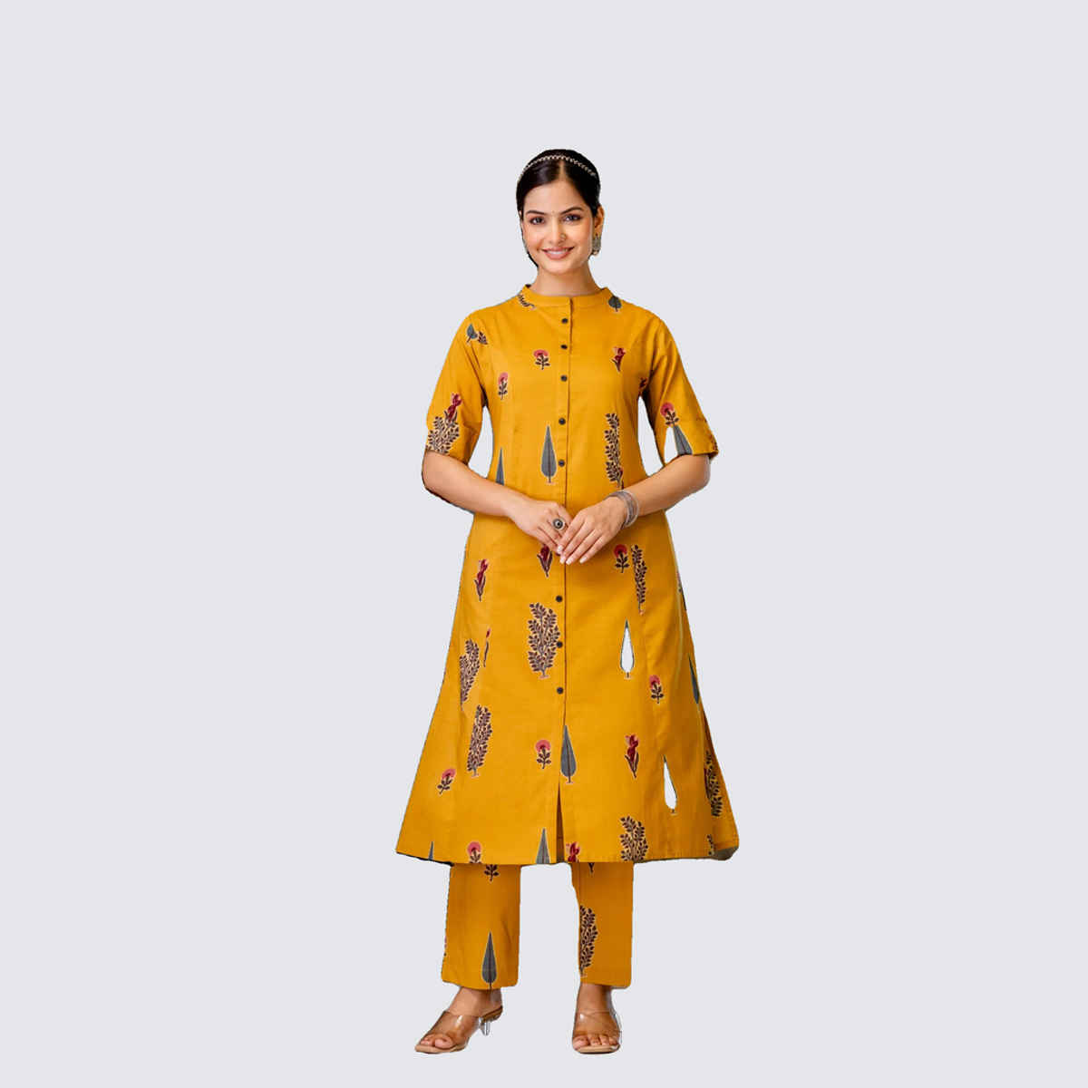 GoSriKi Women's Rayon Blend Straight Printed Kurta with Pant | BARKAT | Yellow - XL