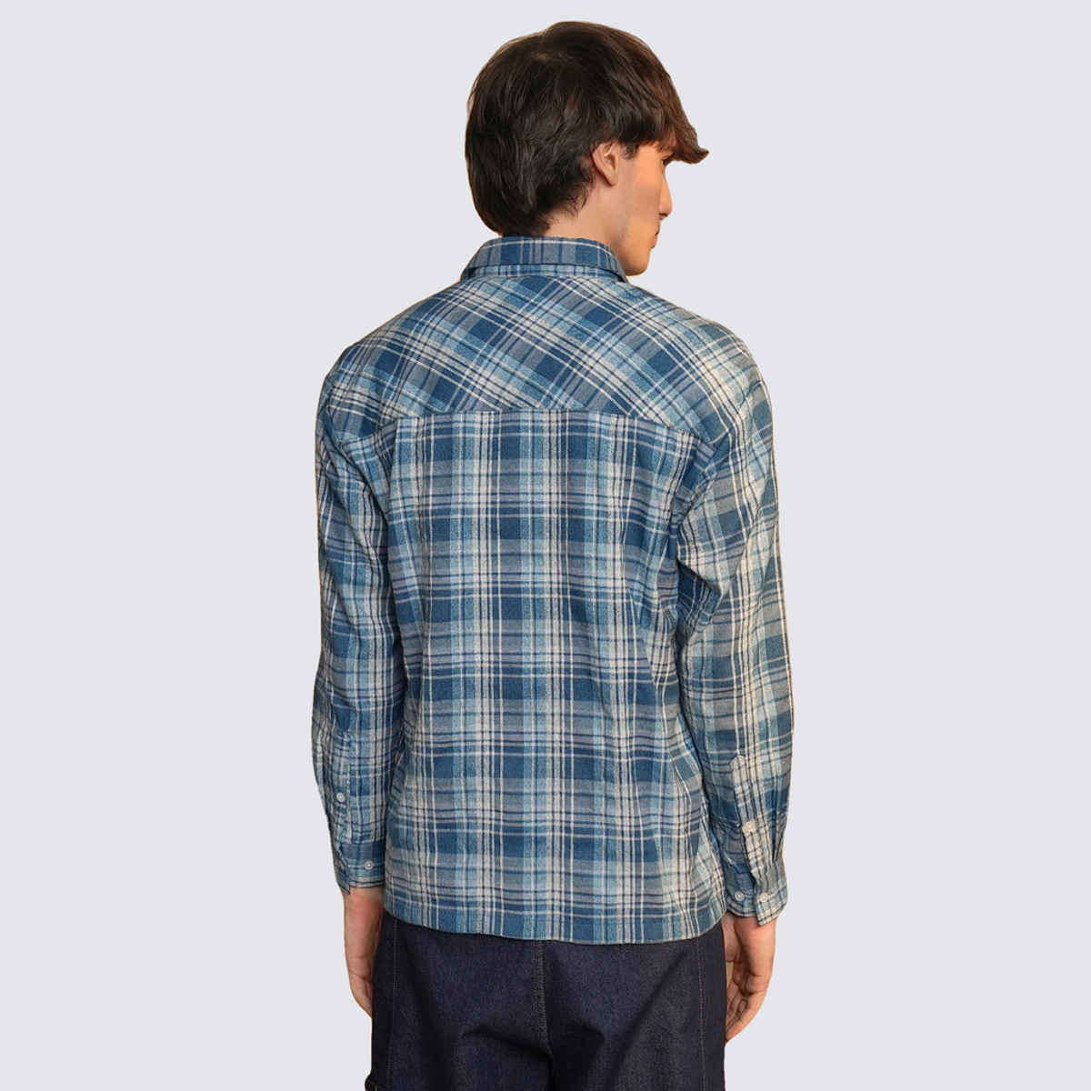 Campus Sutra Men's Tartan Plaid Shirt | Steel Blue - L
