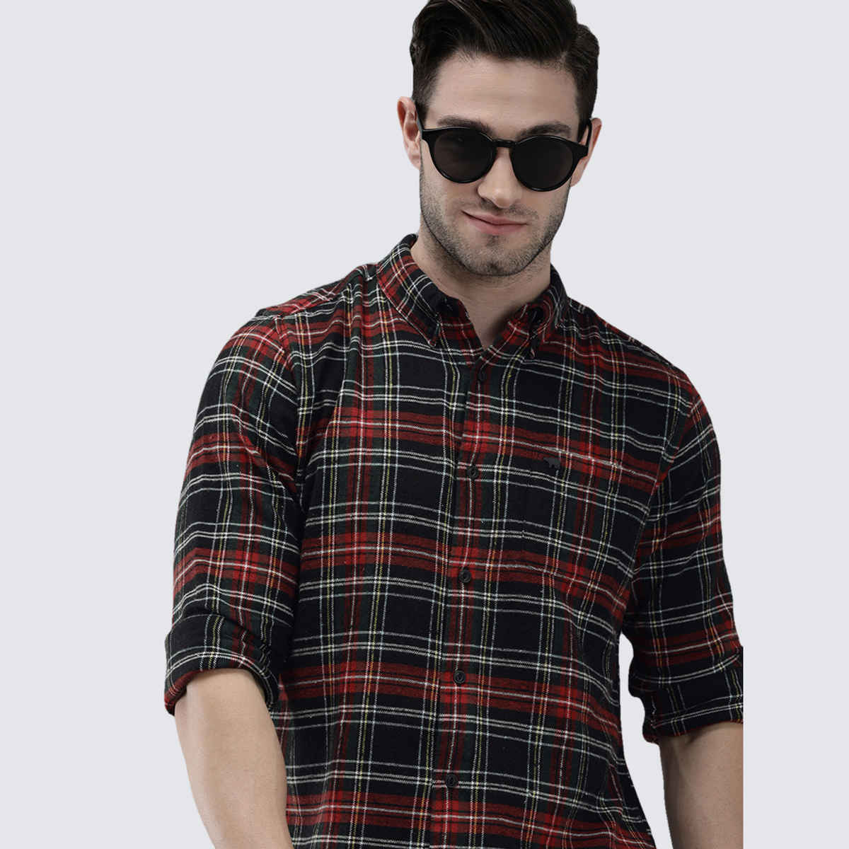 The Bear House Men Slim Fit Checked Shirt - Anglo | Black and Red | XXL