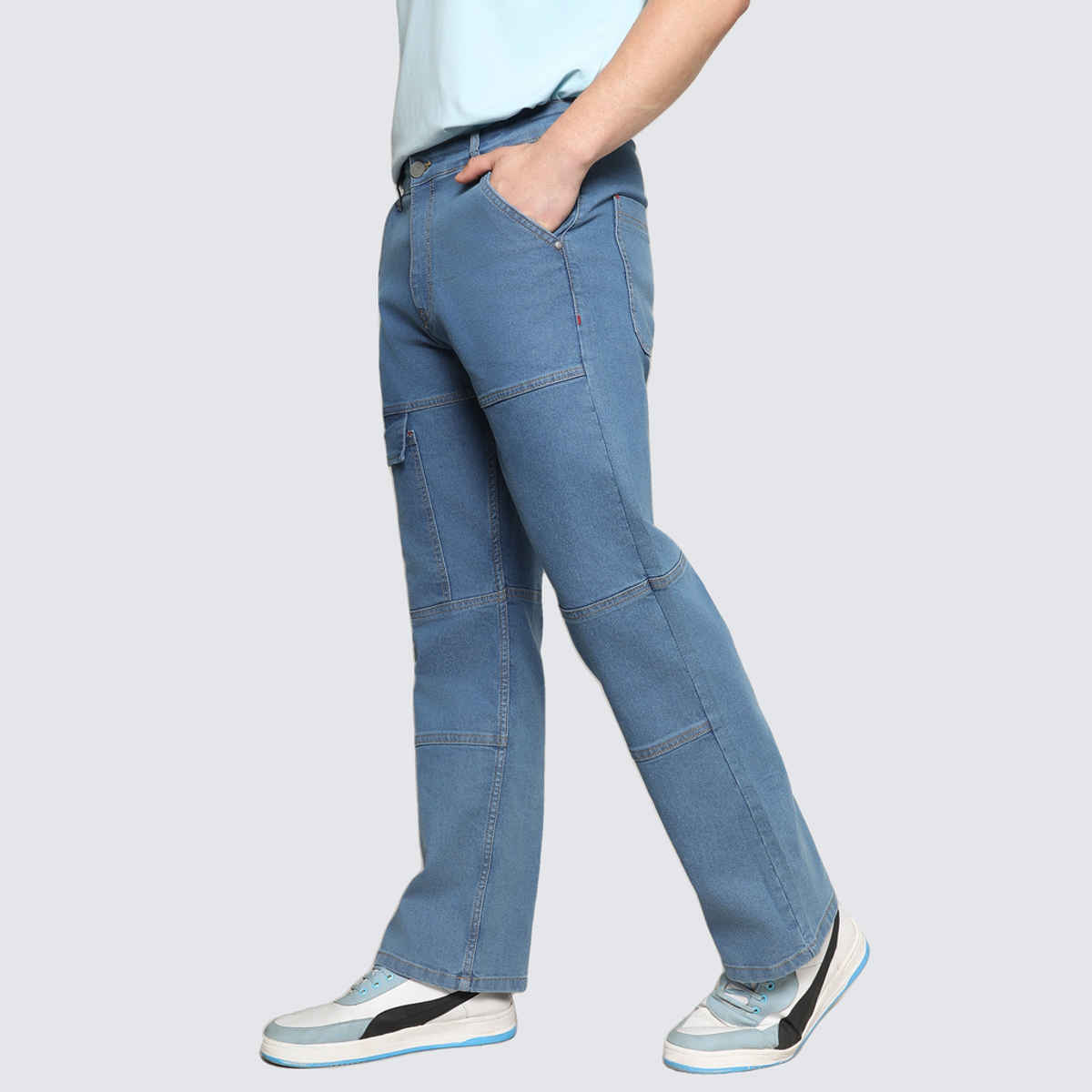 Campus Sutra Men's Panel Patch Pocket Denim Jeans | Blue - 34