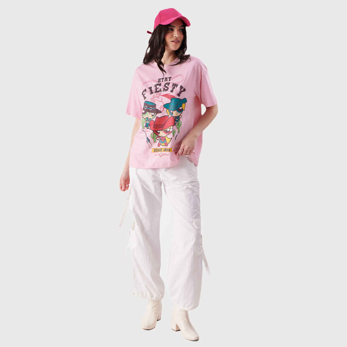 The Souled Store Women's Powerpuff Girls Stay Fiesty Oversized T-shirt | Pink - S