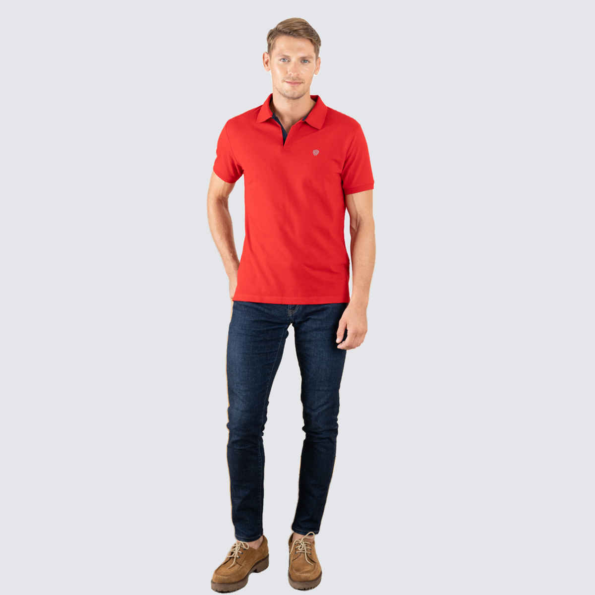 Lux Cozi Men's Cotton Polo T-Shirt, Red, M
