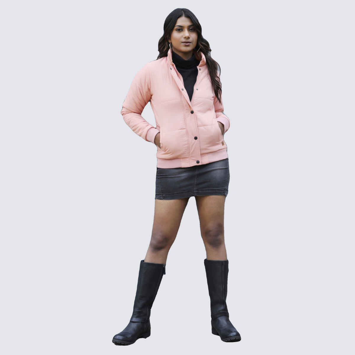 Campus Sutra Women's Puffer Jacket With Angled Open Pockets | Pink - M