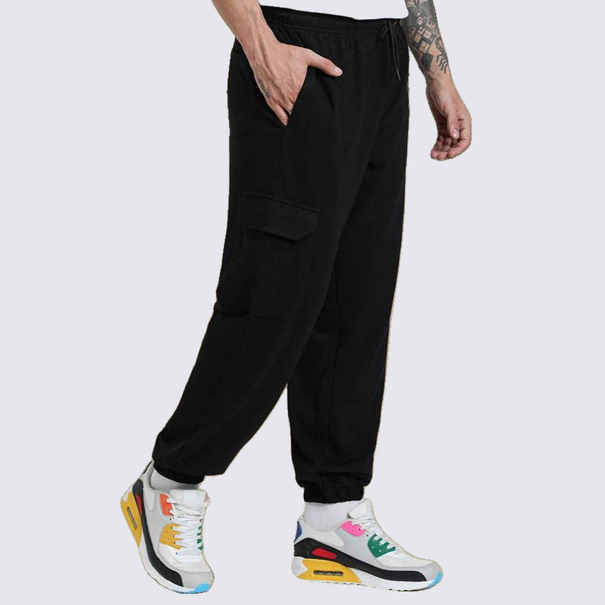 VEIRDO Men's Solid Regular Cargo with Side Pocket | VDMBW0300002 | Black - L