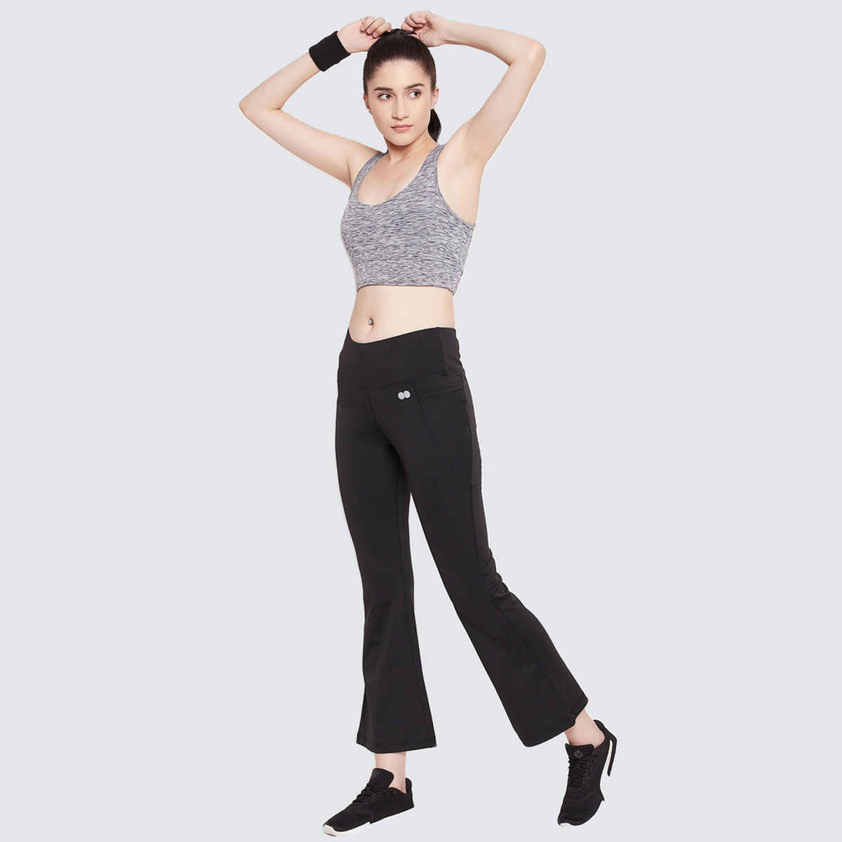 Clovia Women's Flared Yoga Pants - Black | High Waist | With Side Pockets | S
