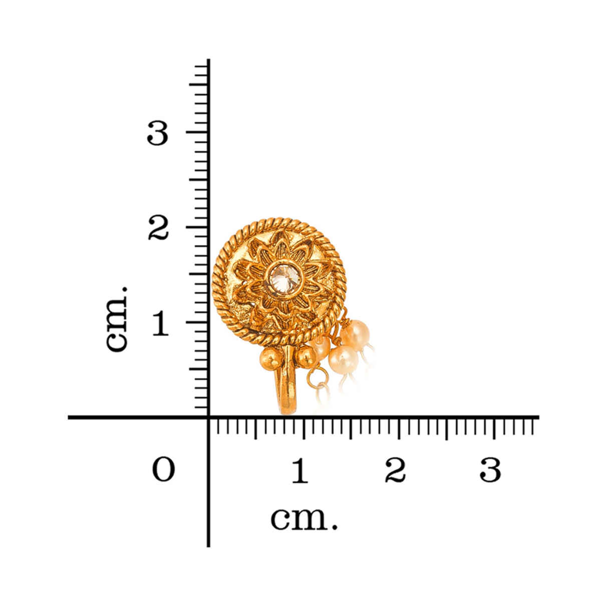 Aadita Traditional Long Chain Nose Pin- Gold Plated Nath with Kundan & Pearl for Bridal Wear